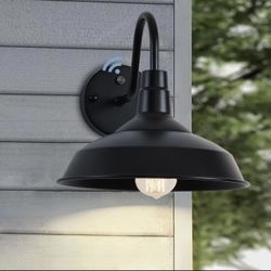 NICOLONOR Outdoor Gooseneck Barn Lights with Dusk to Dawn Sensor, 10.6inch Farmhouse Exterior Light Fixture Wall Mount, Industrial Outdoor Wall Sconce