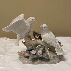 WHITE, POLISHED, GLAZED PORCELAIN DOVES (7" L x 5" H x 4" W) - Weighs Approximately 1 lb. - firm price