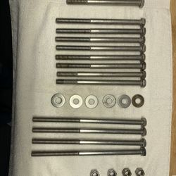 Set of stainless steel bolts, washers, and nuts