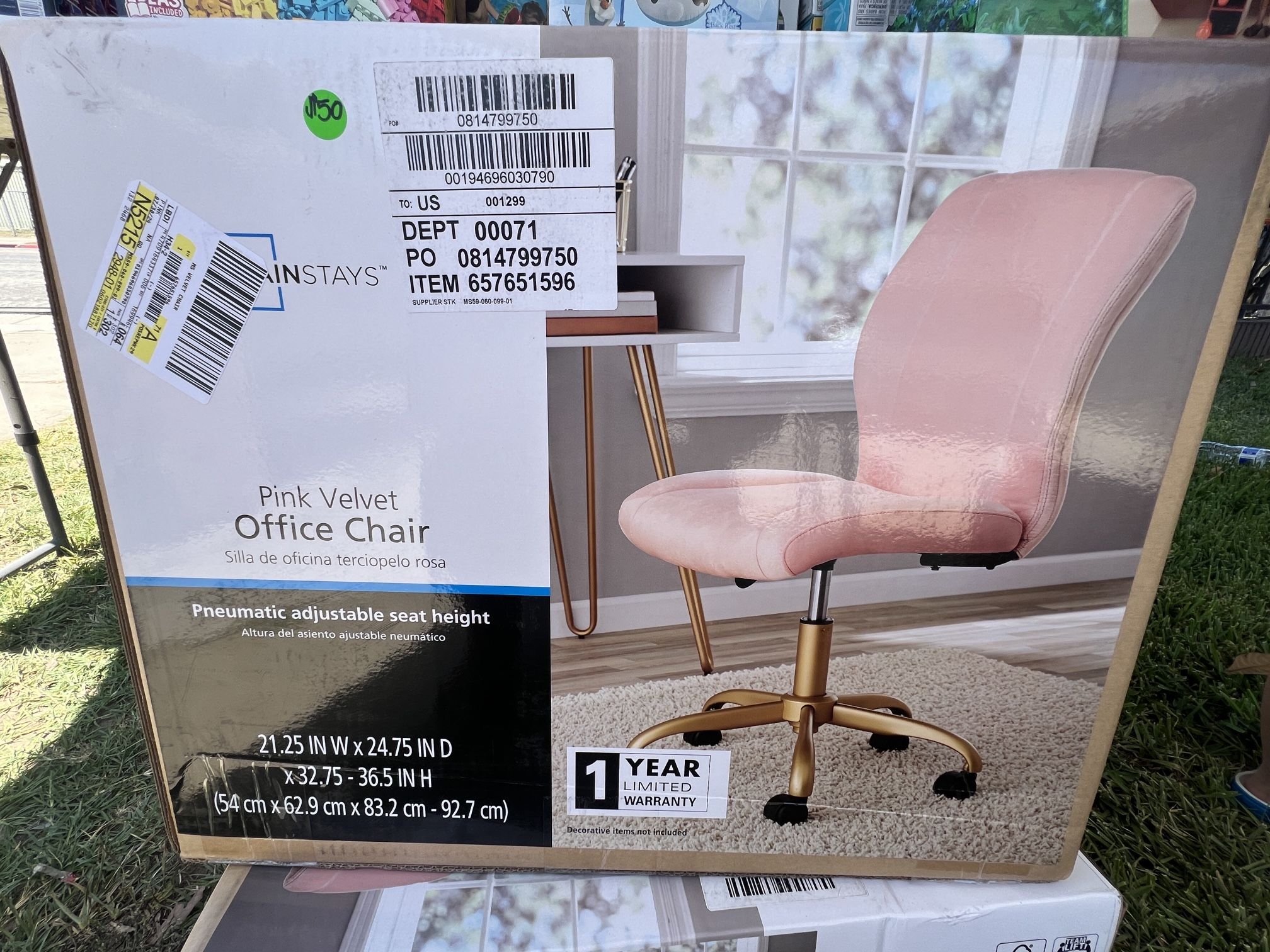 Mainstays Pink Velvet Office Chair