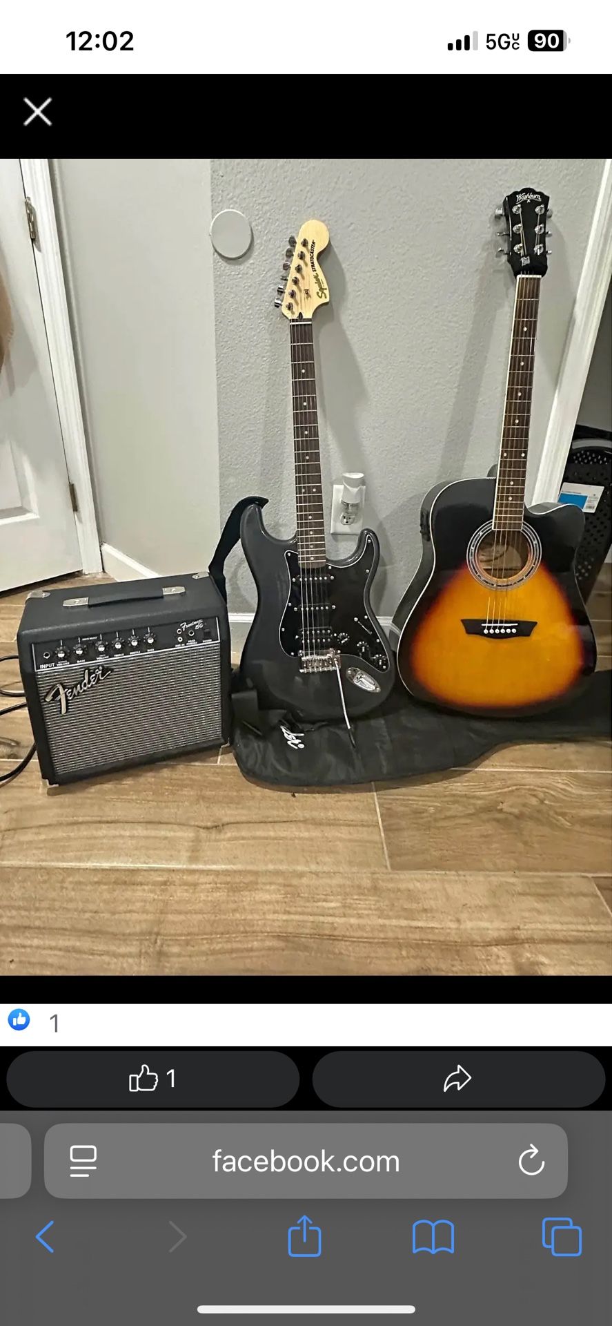 Electric and acoustic guitar plus amplifier