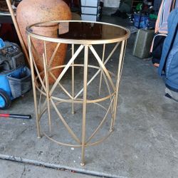 Antique Gold Leaf Wrought Iron And Glass Side Table 