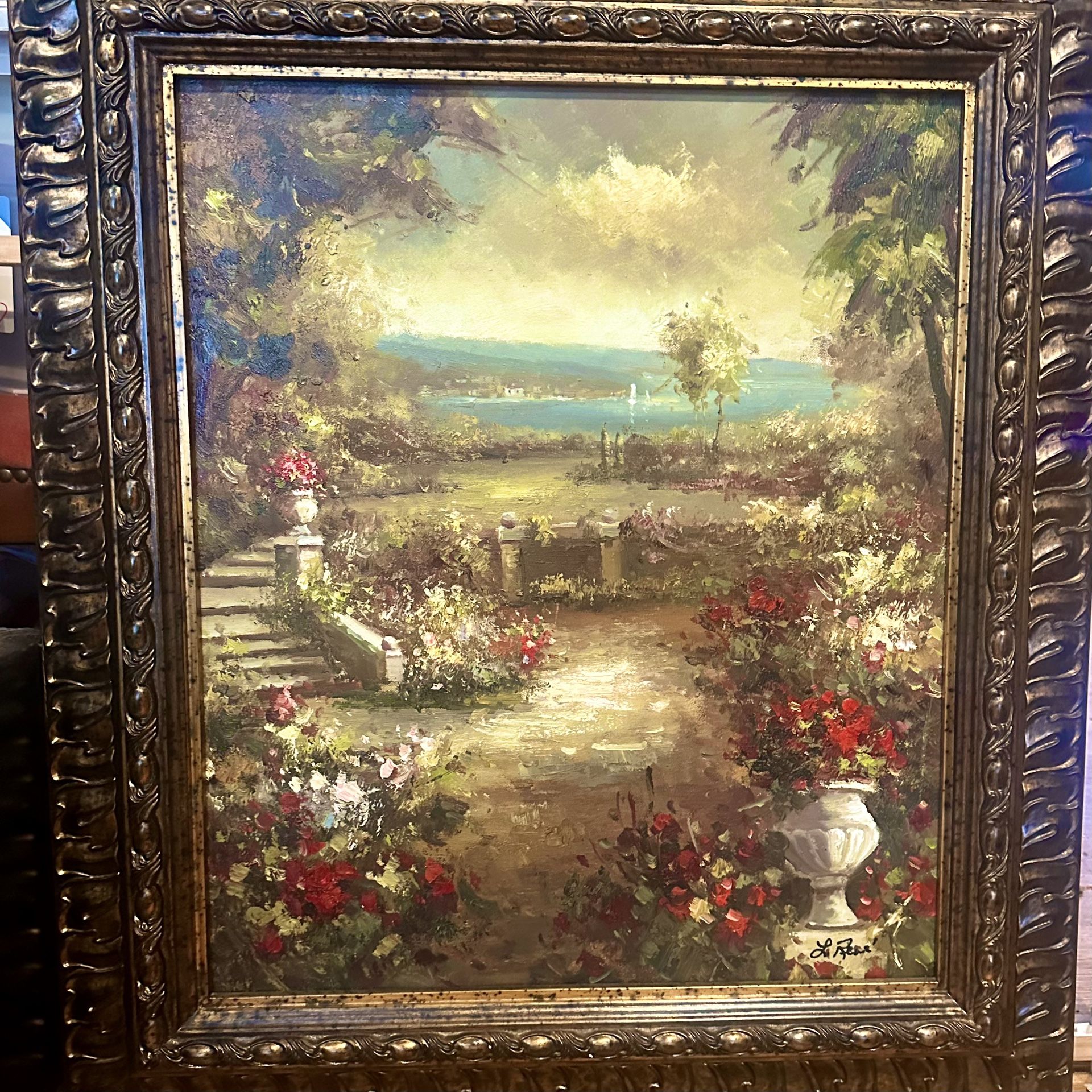Vintage oil Painting Gorgeous Garden Le Rene