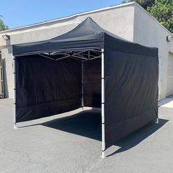 (NEW) $129 Heavy-Duty EZ Popup Canopy 10x10’ with (3 Sidewalls) Outdoor Gazebo, Carry Bag (Black)