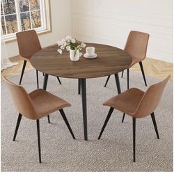 43.3 Inch Round Dining Table Set for 4, Modern Small Kitchen Coffee Set for Dining Room Kitchen Apartment (Walnut Table ) table only