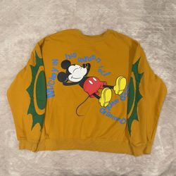 Disney Mickey's Garden "Mickey in His Garden" Mustard Fleece Pullover Sweater XL