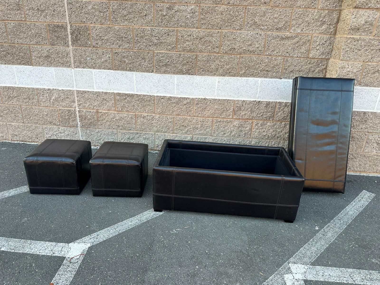 3 piece storage ottoman set with tray/ juego de mesa con bancos y charola de servicio