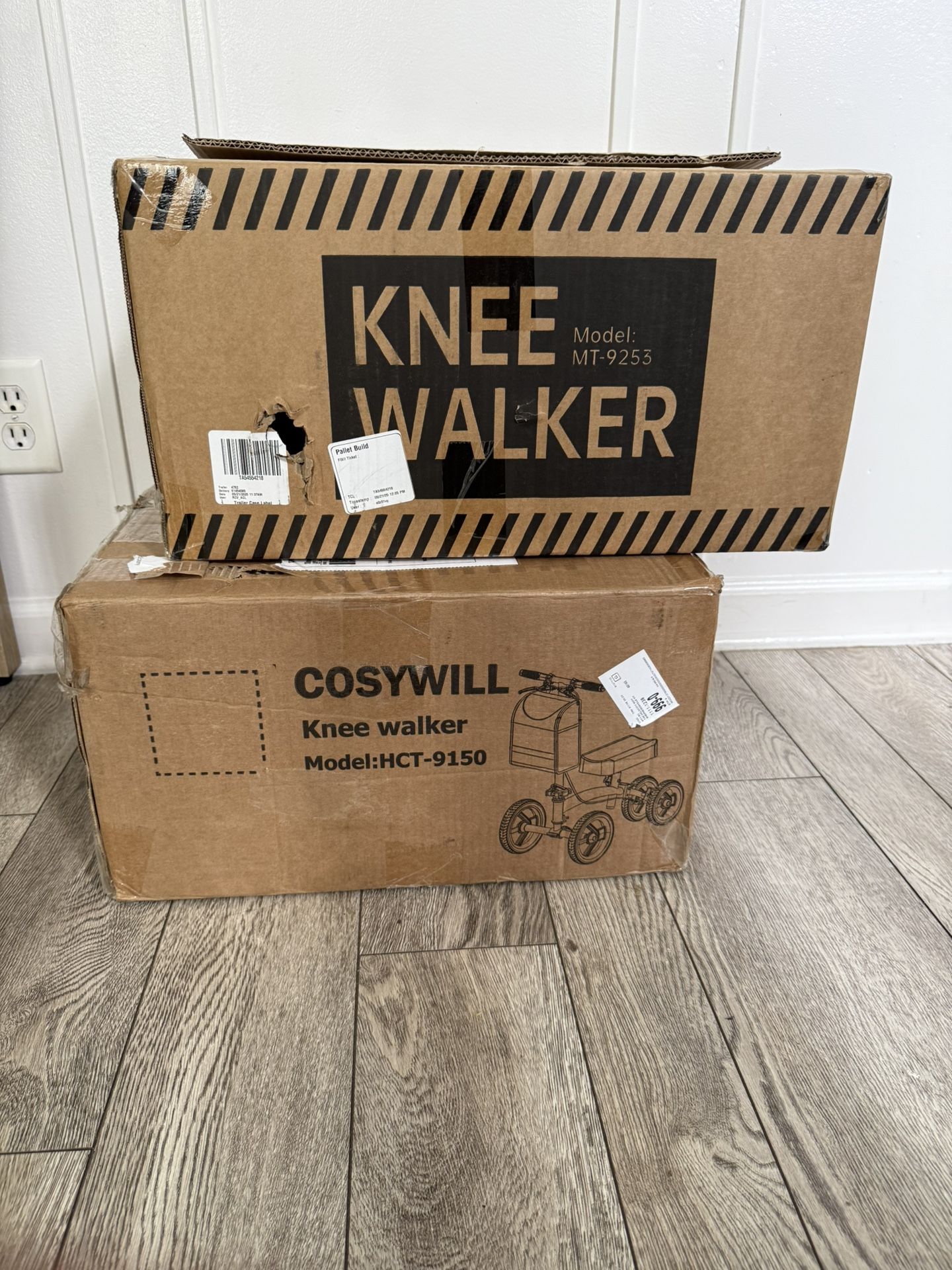 2 Pcs Foldable Knee Walker, Deluxe Medical Scooter for Foot Surgery Crutches Alternative Black