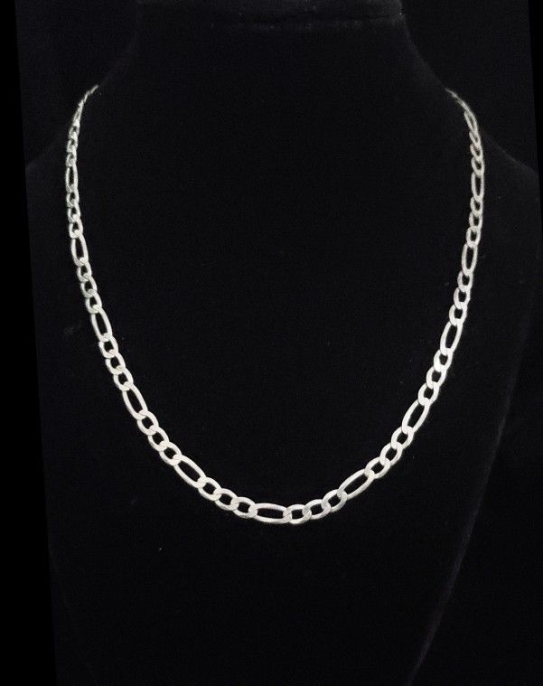 18" x 6mm Solid Sterling Silver Figaro Link Necklace. Italy, FLAWLESS!