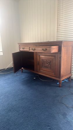 Solid antique Oak Cabinet 5 ft x18 inches wifey