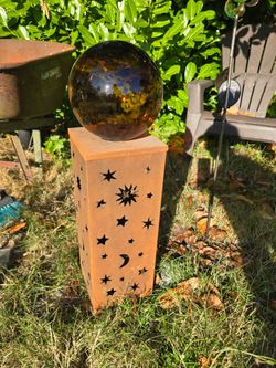 Brown Glass Gazing Globe on Metal Base
