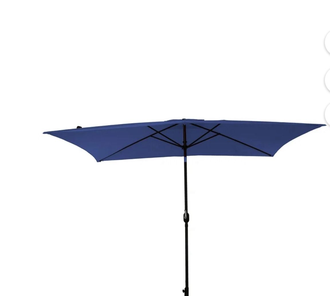 Blue Push-up Rectangular Market Umbrella 6’x7.5ft With a Black Outdoor Umbrella Base