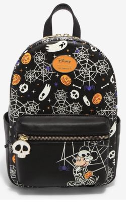 (NWT) Her Universe Disney Mickey Mouse Halloween Skeleton Glow-In-The-Dark Mini Backpack w/Matching Wallet