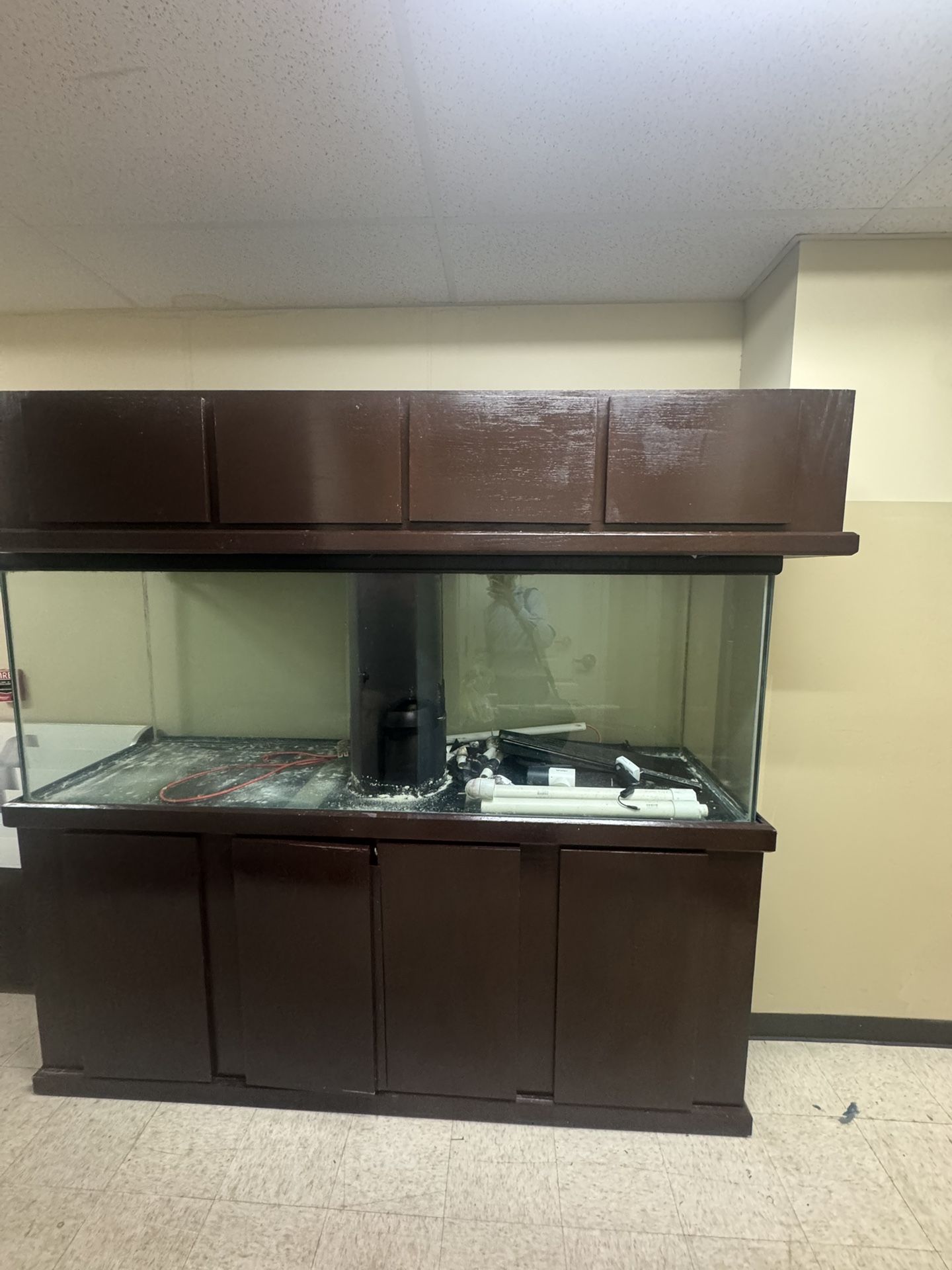 Large, Beautiful Fish Tank With Brown Base