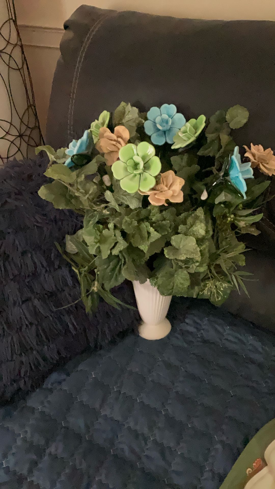 Blue & Green Glass Flowers /vase