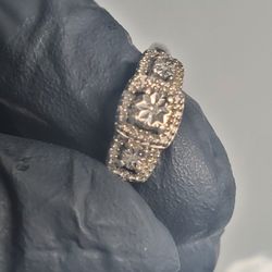 Sterling Silver Natural Diamond 925, Vintage Arc Deco Design, Size 7 Artist Signed 