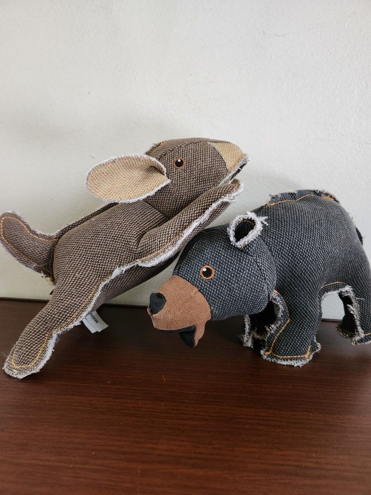 Cabelas Canvas Stuffed Bear And Rabbit Dog Toys Pair Of Two