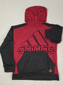 Adidas Hoodie Boys Large 14-16 Long Sleeve Pullover Sweater Casual Red/Charcoal