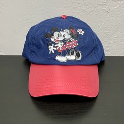 Disney Parks Mickey Minnie Love Pink Satin Hat Baseball Cap Adult Adjustable. Great Condition, See Pics 