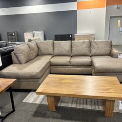 2 Piece Tan Leather Sectional 