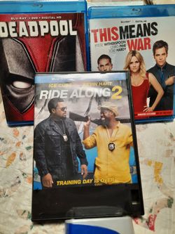 3 BLU RAY MOVIES / DEADPOOL/THIS MEANS WAR/RIDE ALONG 2