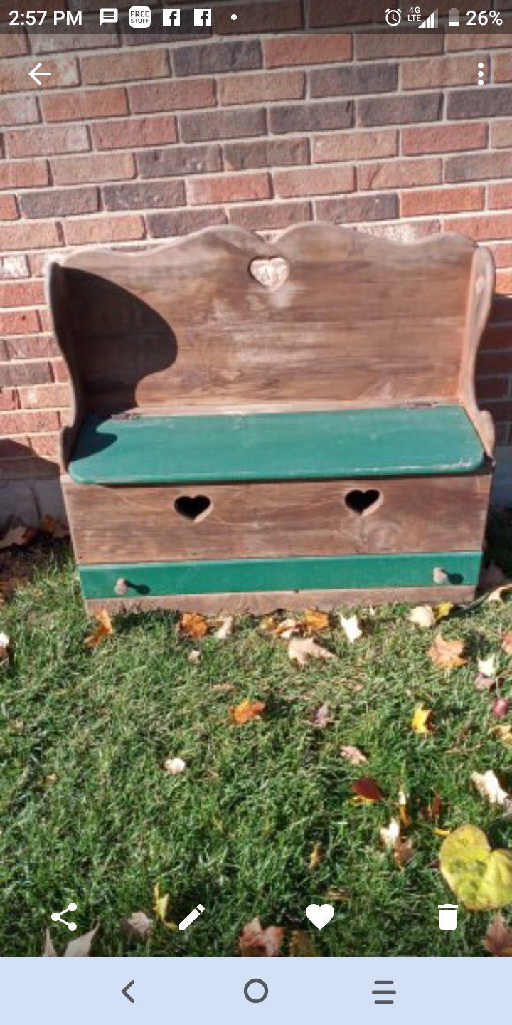 Wood Bench With Storage And Drawer At Bottom