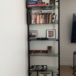 Modern Black Metal & Glass Bookshelf / Display Shelf
