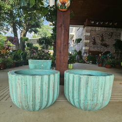 Turquoise Stripes Clay Pots . (Planters) Plants, Pottery, Talavera $85 cada una.
