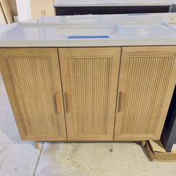 42” Brand New Bathroom Vanity in Walnut color, Soft Close Solid Wood with Vanity Top in White  $729 