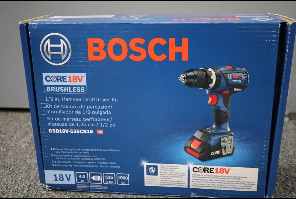 BOSCH CORE 18V GSB18V-535CB15 1/2 Hammer Drill/driver Kit w/ CORE18V NEW IN BOX