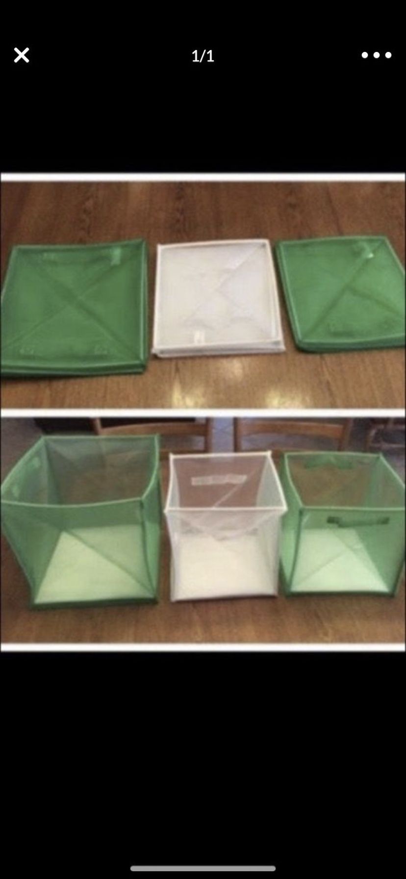 Three folding mesh storage containers