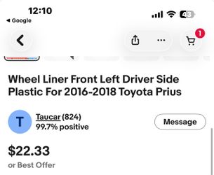 Front Left Wheel Liner for 2016-2018 Toyota Prius