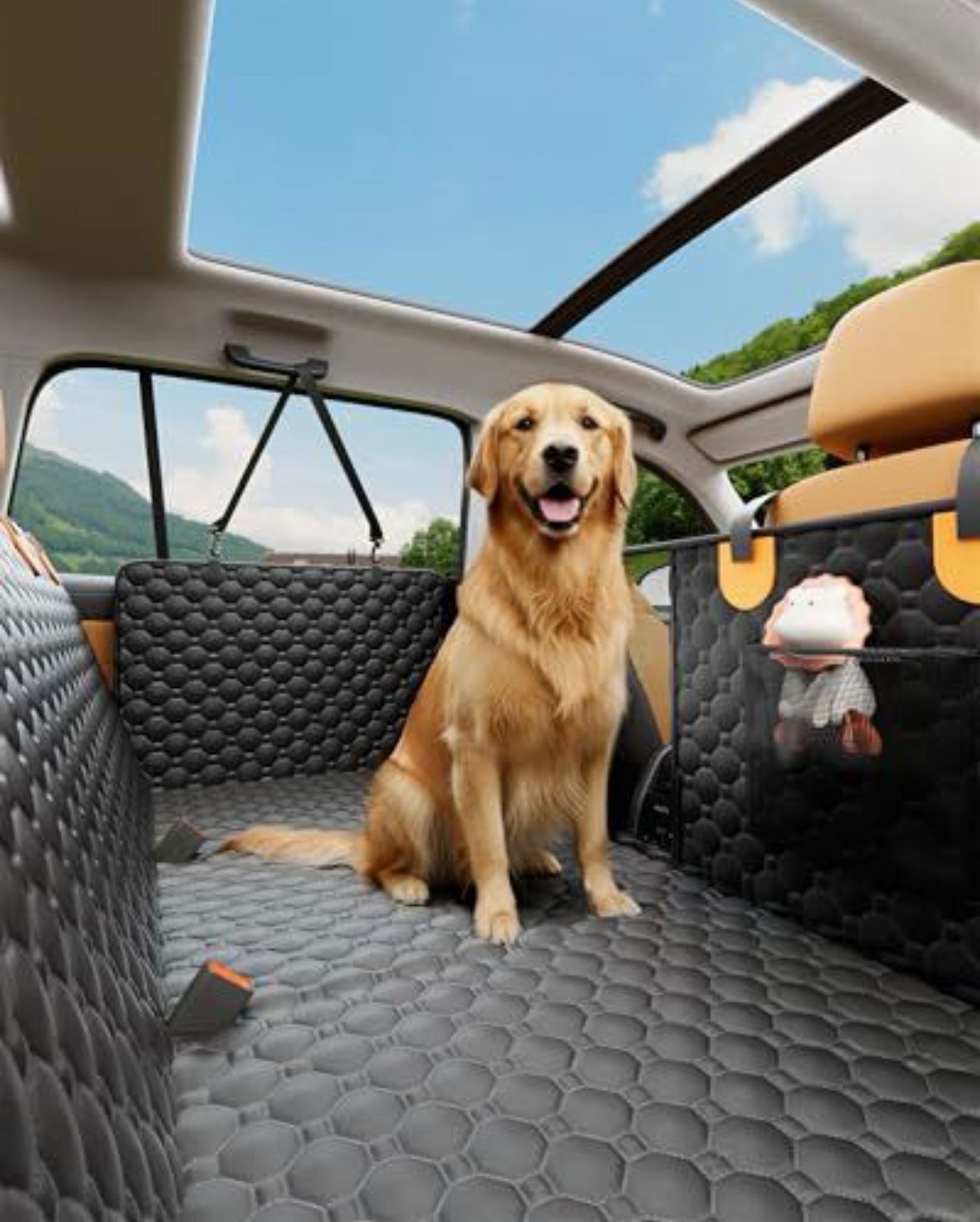 Sangoodier Dog Car Seat Cover for Back Seat, Hard Bottom Back Seat Extender for Dogs, Waterproof Dog Hammock for Truck Support to 400lbs