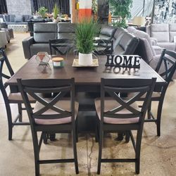 Beautiful 7 Pc High Top Dining Set With Storage New)