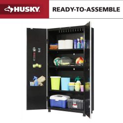 Husky 48 in. Steel Garage Cabinet, Black, Fully Assembled