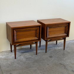 Pair of Mid Century Modern Basic Witz Walnut Nightstands Brutalist Style