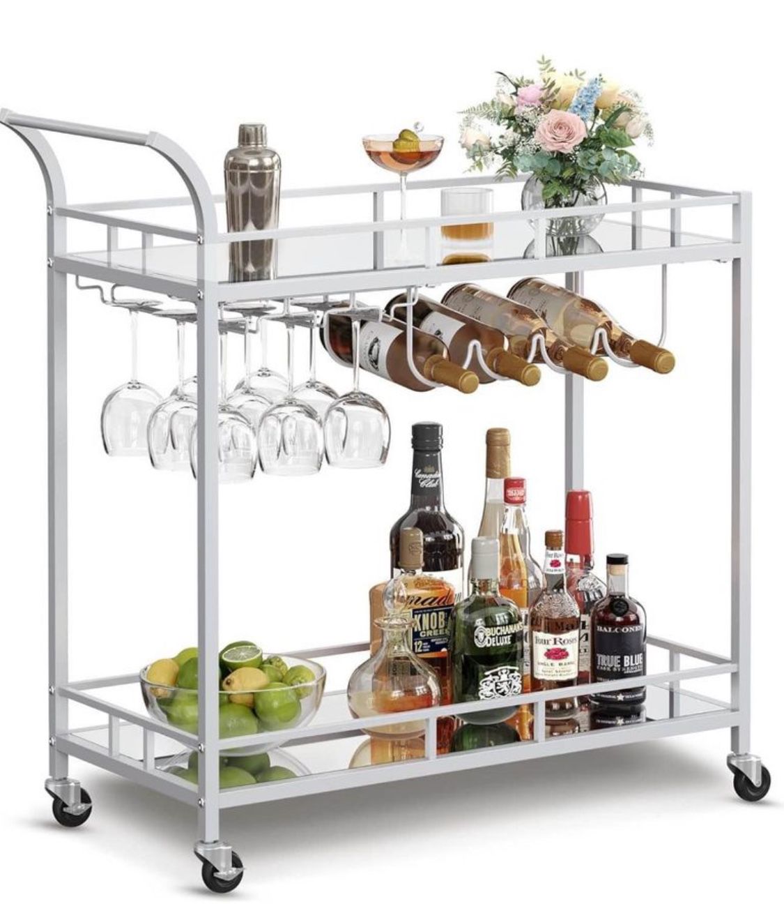 Wine Cart with 2 Mirrored Shelves,