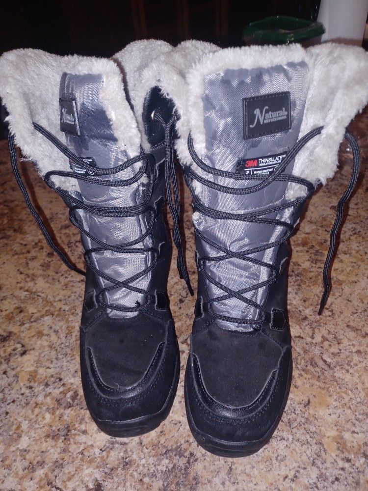 NATURAL REFLECTIONS 3M Mt Crawford Sz 7 Black Suede Insulated Snow Boots