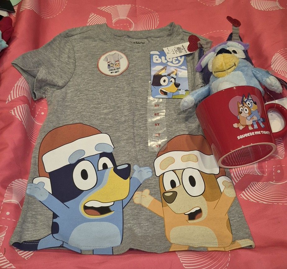 New Bluey 5t Shirt, Cup, Stuffie