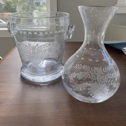 Oscar De La Renta Heart Etched Glass Wine Bucket & Decanter