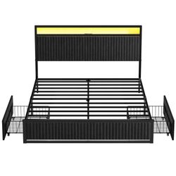 Brand New In Box Queen Platform Bed Frame w storage & charger station