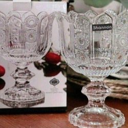 Shannon Crystal Footed Candy Bowl Dish / Votive Pillar Candle Holder - New In Box
