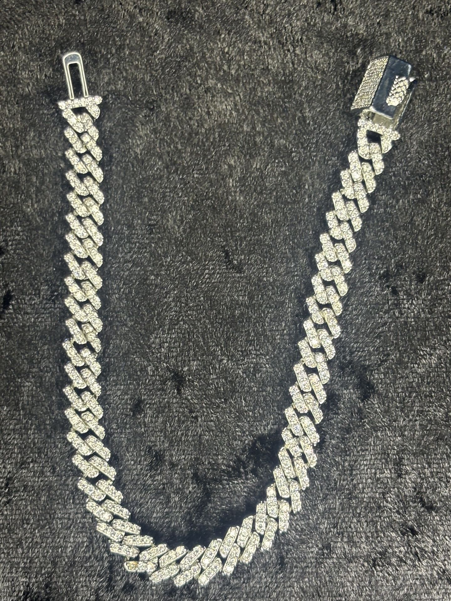 White Gold Sterling Silver VVS Moissanite Cuban Link Chain Bracelet 