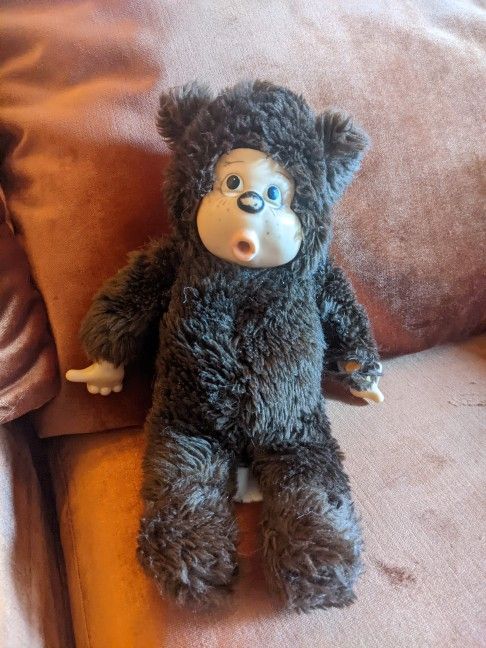 1980s Vintage Bear Monkey Sucking Thumb Stuffed Animal Plush