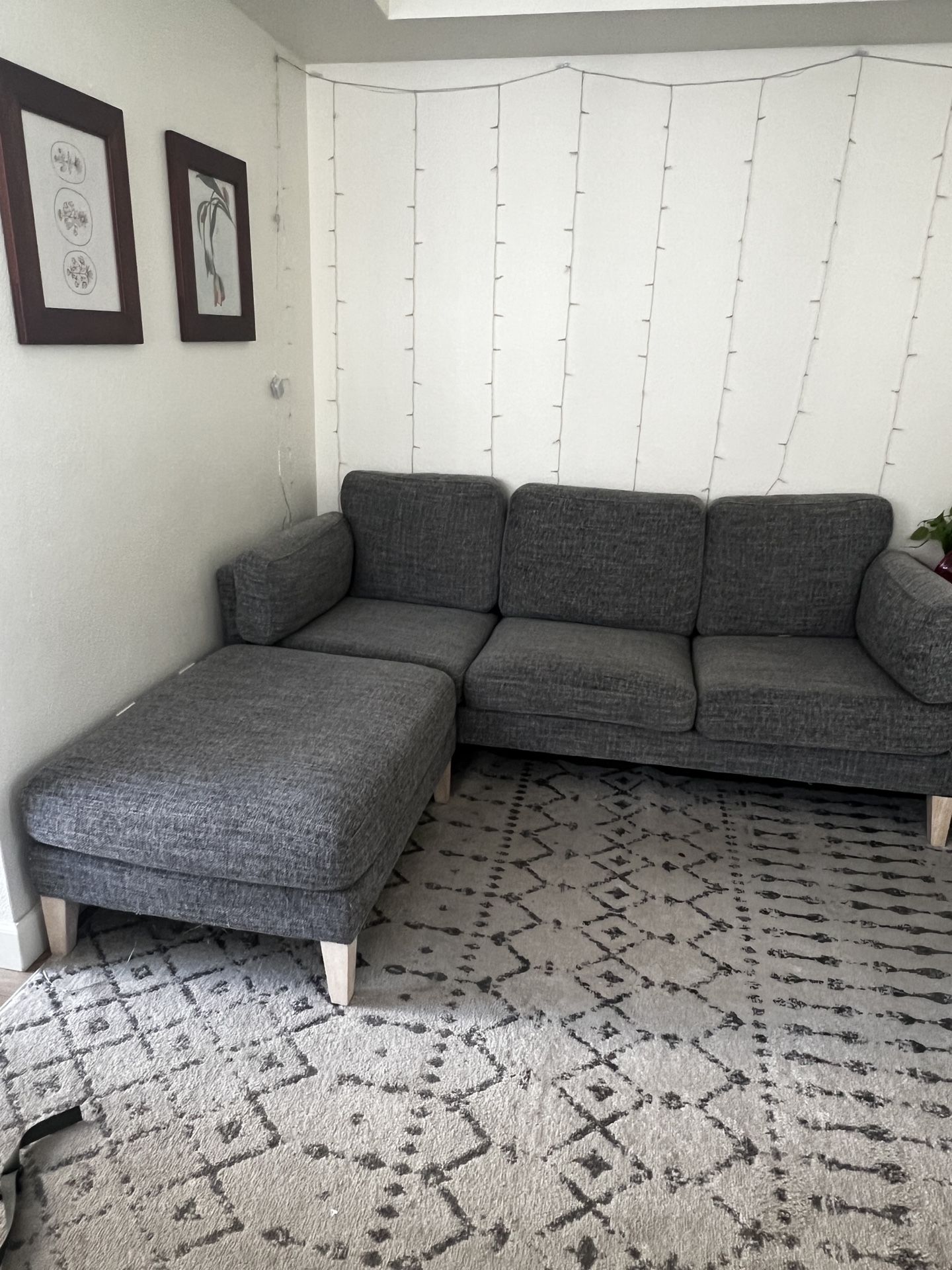 Grey Couch And Movable Ottoman