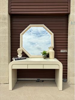 80s postmodern Karl Springer Style Waterfall Desk or Console Table in cream white