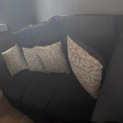 DARK BLUE SOFA WITH DECORATIVE ACCENT THROW PILLOWS INCLUDED $300/OBO