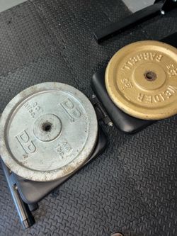 2 44 lb and 2 Weider 35 lb Cast Iron Weight Plates