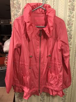 Betsy Johnson Raincoat Jacket Windbreak Size Medium Hot Pink