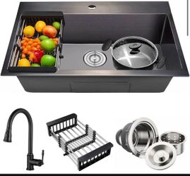 Drop-in 33-in x 22-in Stainless Steel Single Bowl Kitchen Sink All-in-One Kit #KS0520-KF9